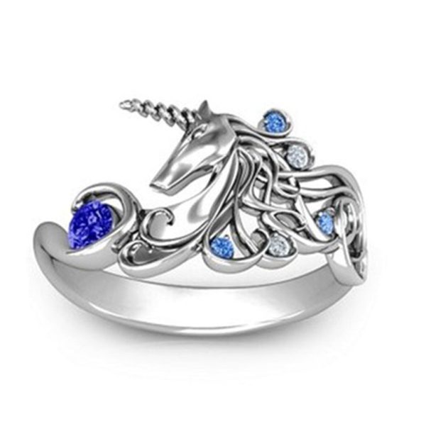 bague licorne zirconium bleu