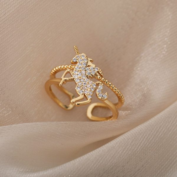 bague licorne dorée en acier
