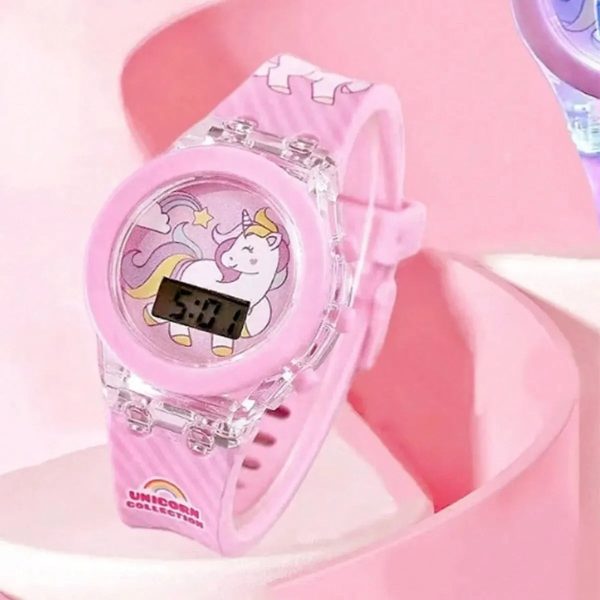 montre licorne digital rose pastel