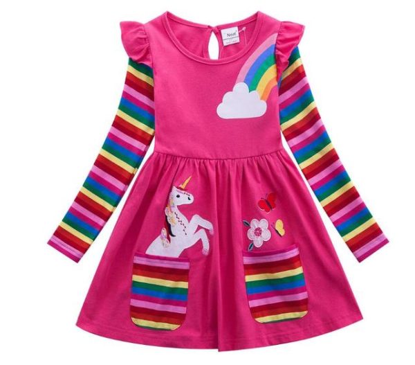 Robe Licorne Rouge arc-en-ciel à manches longues