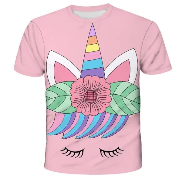 t-shirt licorne fille rose