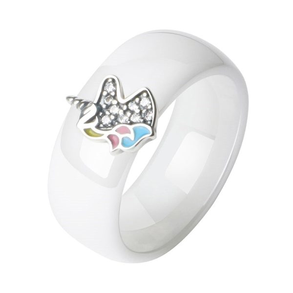 bague licorne blanche en céramique