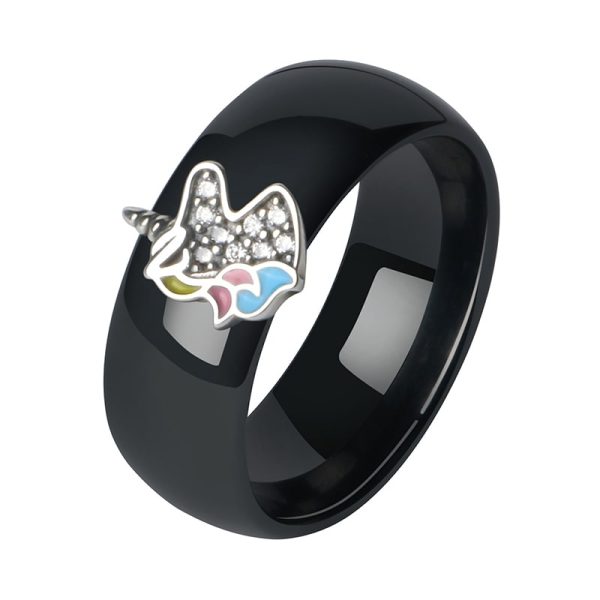bague licorne noire en céramique