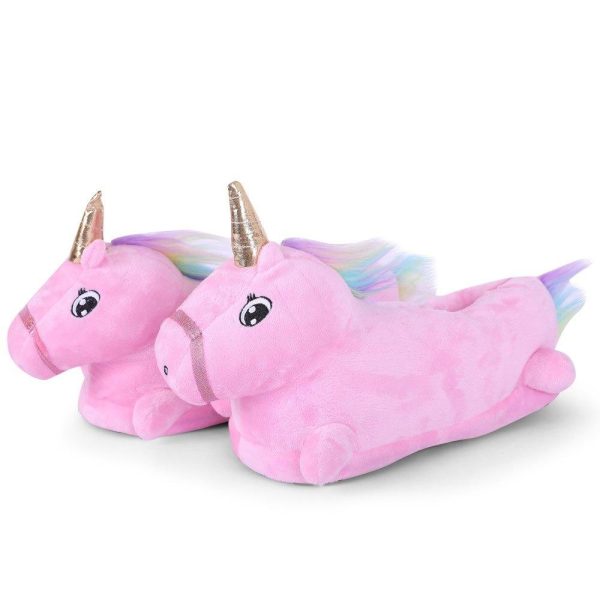 chaussons licorne corne dorée rose