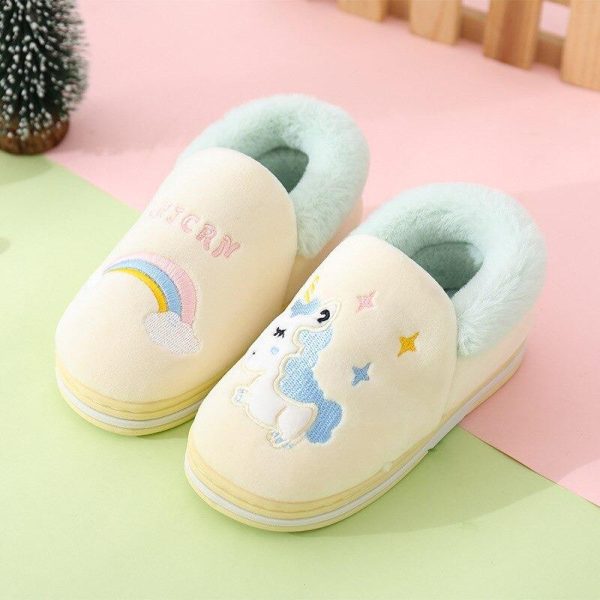 chaussons licorne fille montant jaune