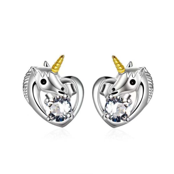 Boucles d’Oreilles Licorne Cœur et Cristal Blanc