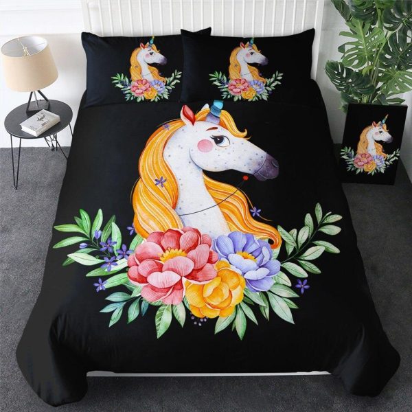 Housse de Couette Licorne Bouquet de Fleurs