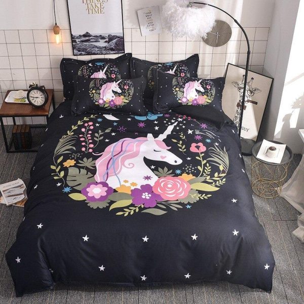 housse de couette Licorne avec Fleurs