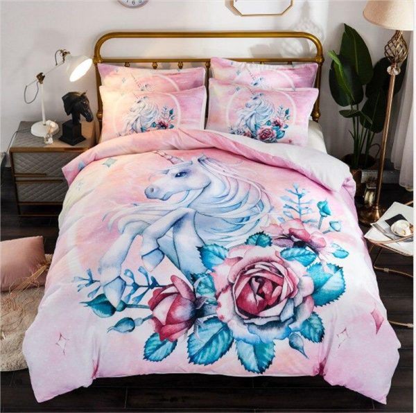 housse de couette licorne fleur rouge