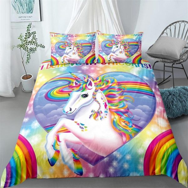 housse de couette licorne amour arc-en-ciel