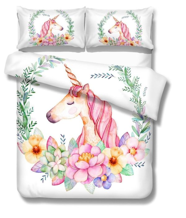 housse de couette licorne blanche en coton soyeux