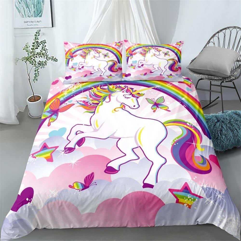 housse de couette licorne ciel coloré