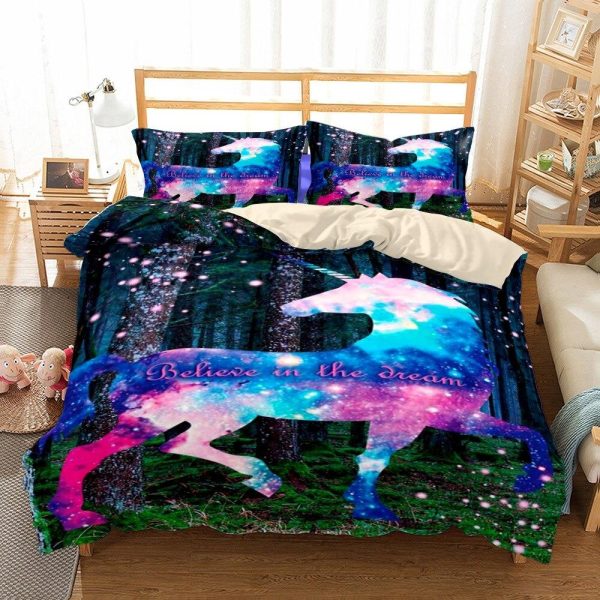 housse de couette licorne dans la forêt