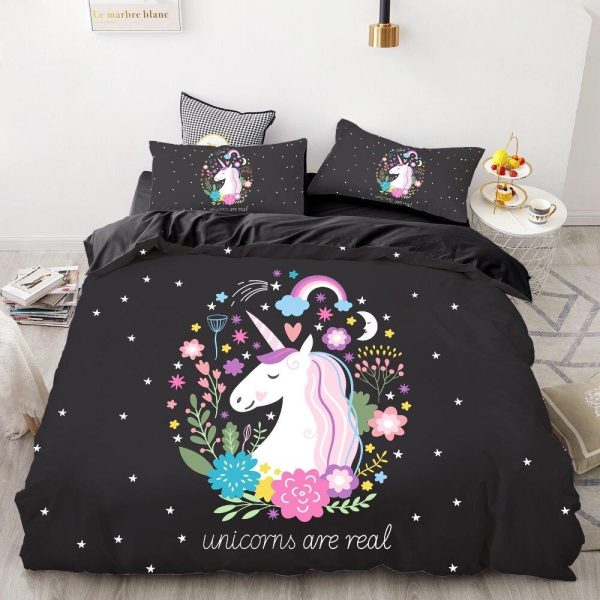 housse de couette licorne sur fond noir