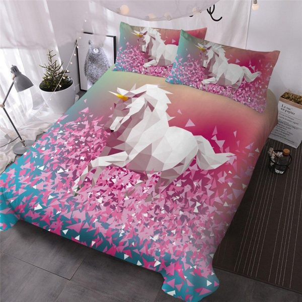 Housse de Couette Licorne Géométrie et Taie d'oreiller