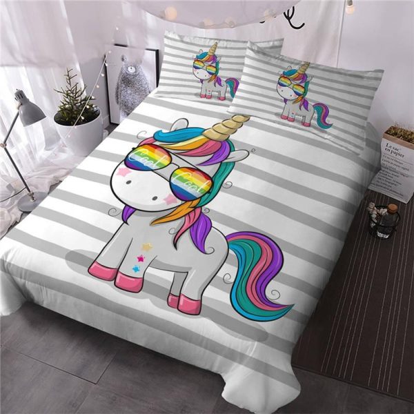 housse de couette licorne avec lunettes en coton