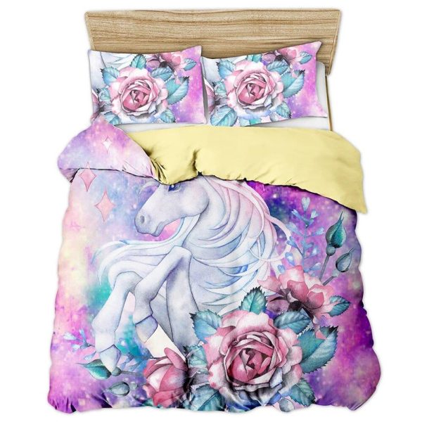 parure housse de couette licorne avec taies d'oreiller