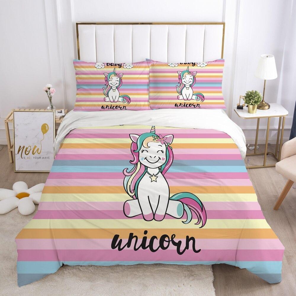 housse de couette licorne rayée multicolore
