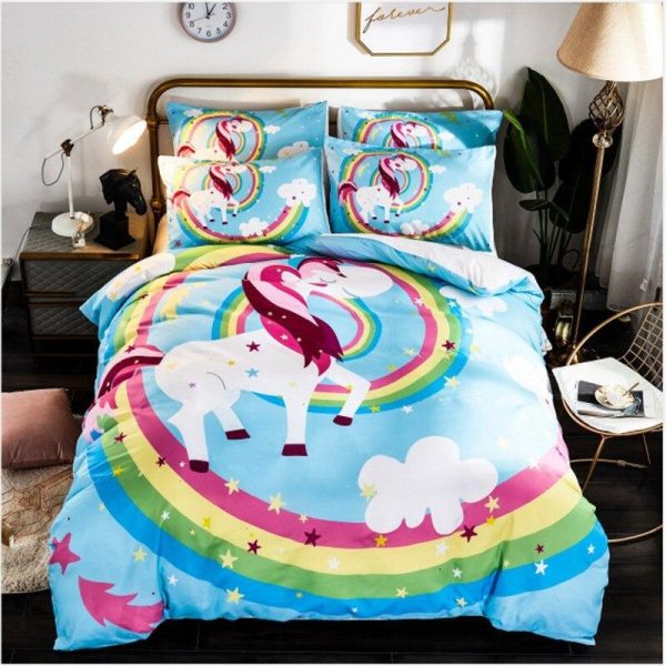 housse de couette licorne tourbillon arc-en-ciel