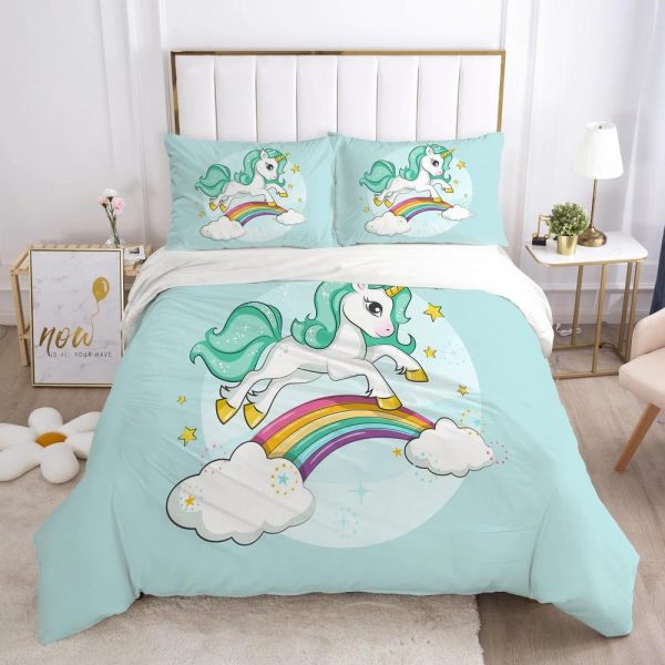 parure de lit licorne verte avec taies d'oreiller