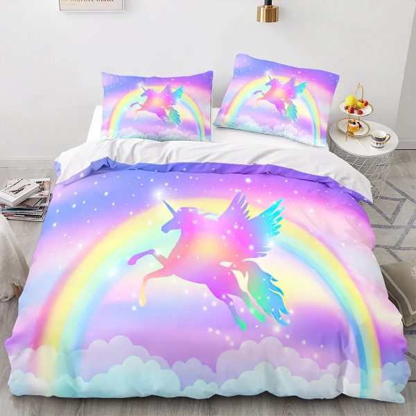 Housse de couette licorne couleurs arc-en-ciel