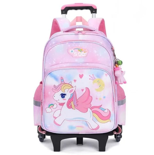 cartable licorne à roulettes rose