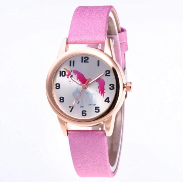 montre licorne en cuir rose