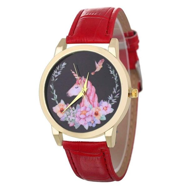 montre rouge licorne femme