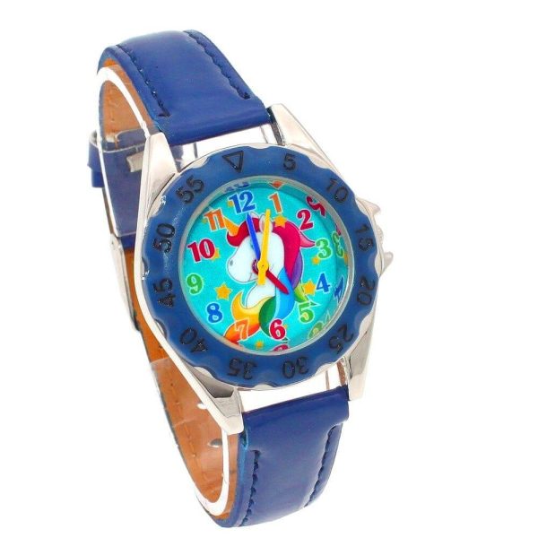montre pédagogique licorne bleu