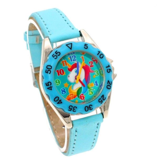 montre pédagogique licorne bleu ciel