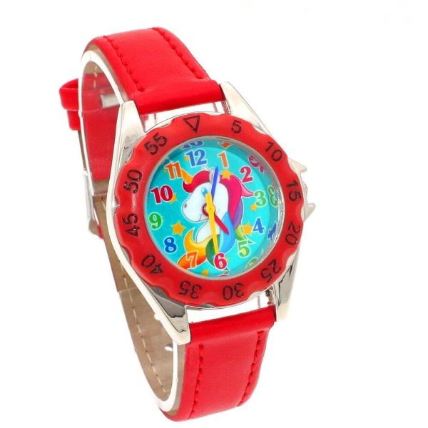 montre pédagogique licorne rouge