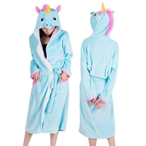 Peignoir licorne adulte bleu