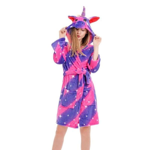 peignoir licorne femme bleu et violet