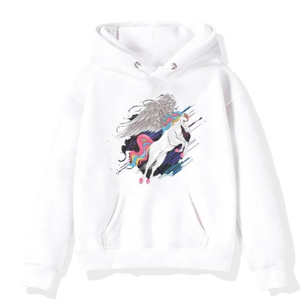 pull licorne à capuche blanc
