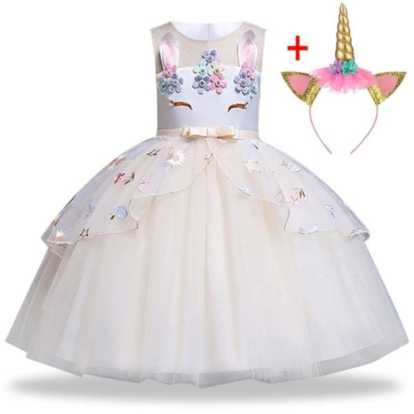 Robe Licorne Féérique Déguisement Blanc avec serre-tête