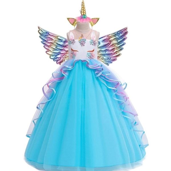 robe princesse licorne fille bleu