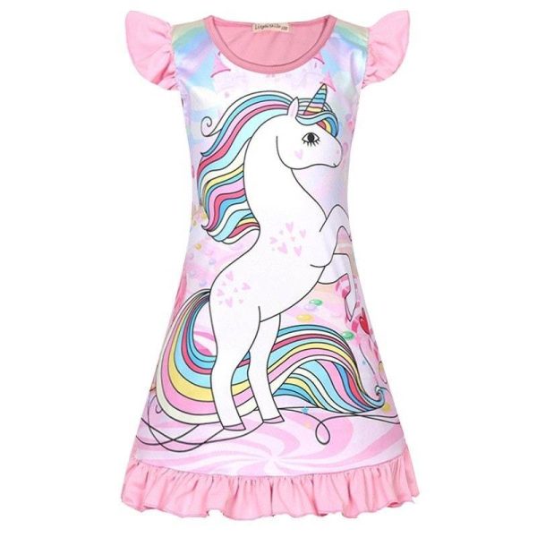 robe licorne fille manches bouffantes rose