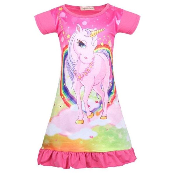 robe licorne enfant manches courtes rose