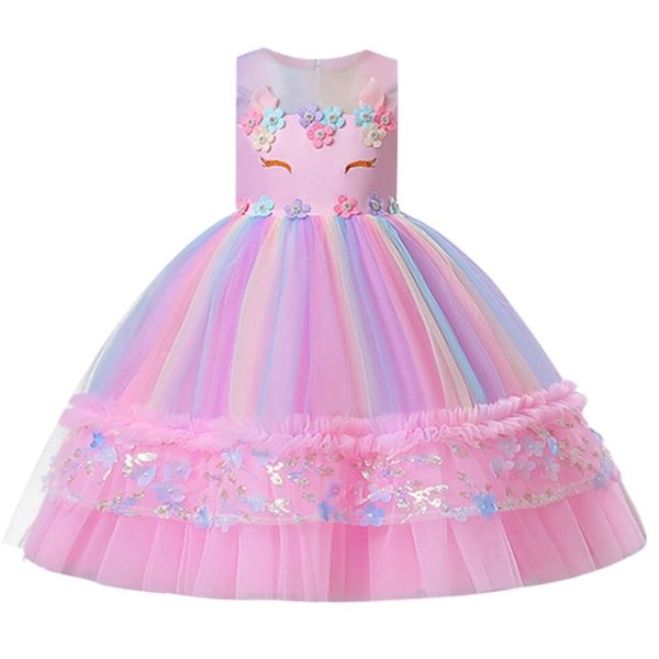 Robe Licorne Fille Soirée Rose