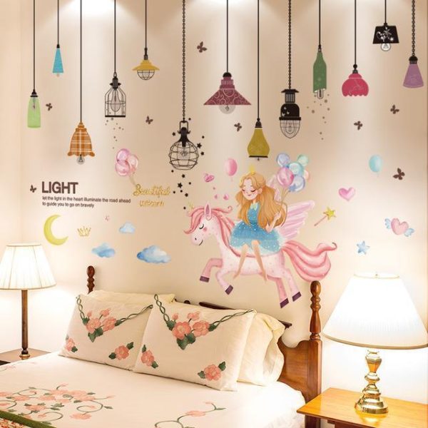 Sticker Licorne Géant avec princesse