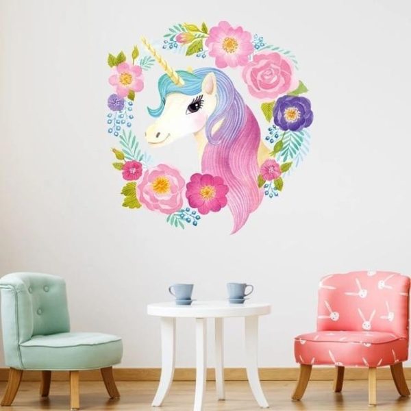 sticker mural Licorne Fleurs