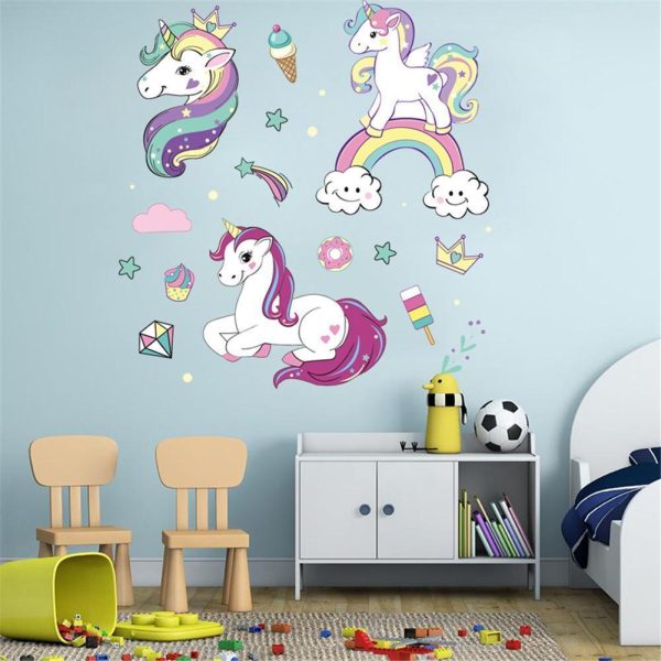 stickers muraux licorne arc-en-ciel