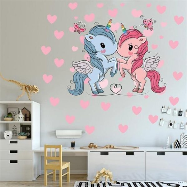 sticker mural licorne couple amoureux