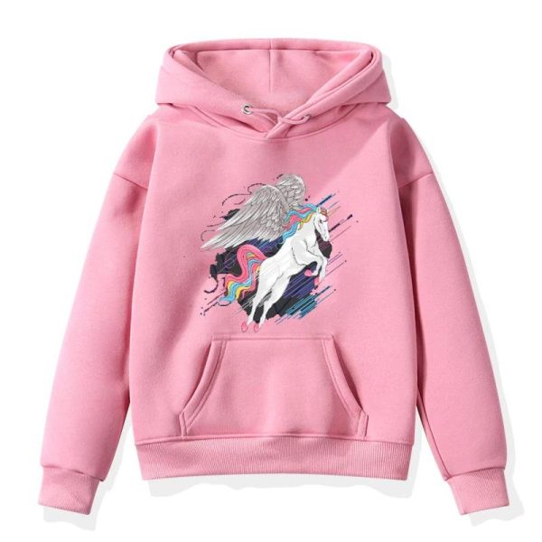 pull licorne à capuche rose