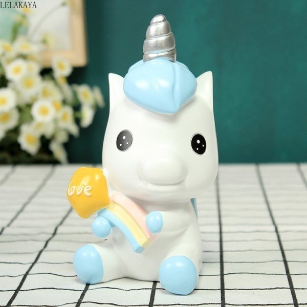 tirelire licorne mignonne bleu en résine