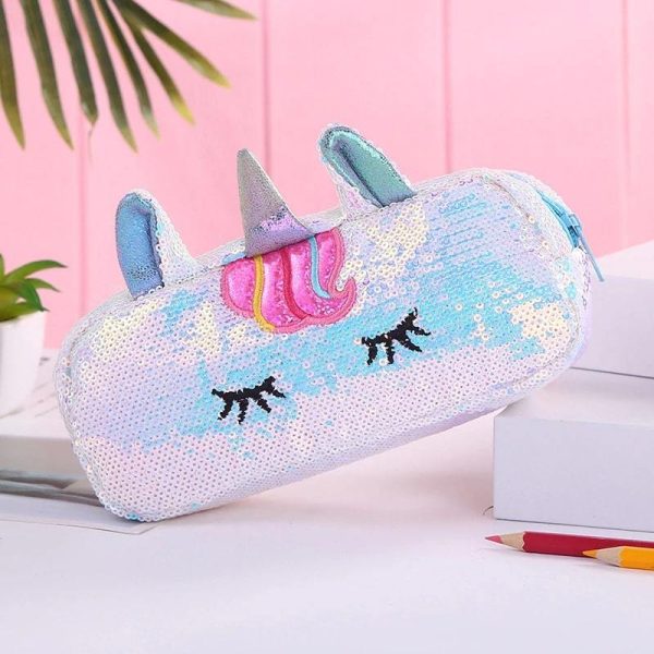 trousse licorne paillettes bleu