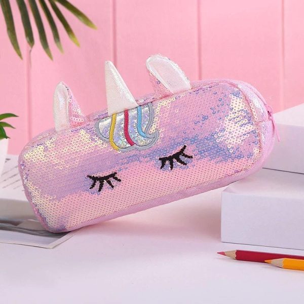 trousse licorne paillettes rose