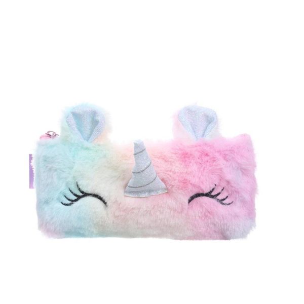 trousse licorne peluche arc en ciel