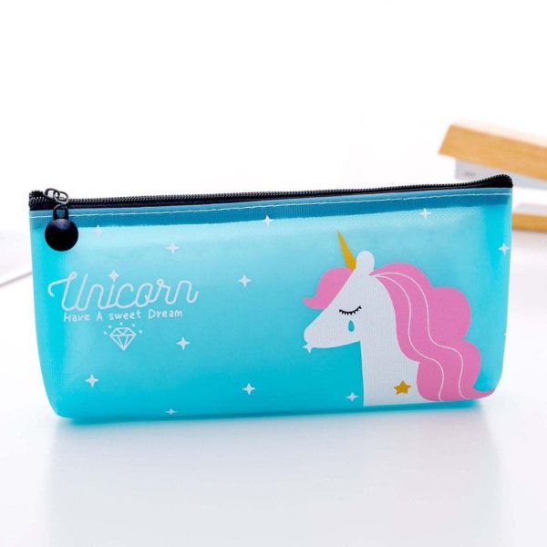 trousse licorne plastique bleu