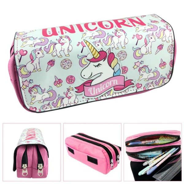 trousse licorne scolaire 2 compartiments